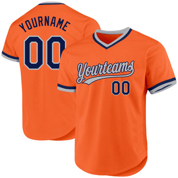 Custom Orange Navy-Gray Authentic Throwback Baseball Jersey