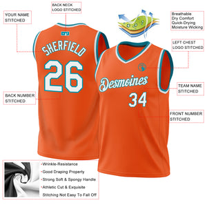 Custom Orange White-Teal Authentic Throwback Basketball Jersey