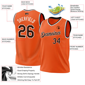 Custom Orange Brown-White Authentic Throwback Basketball Jersey