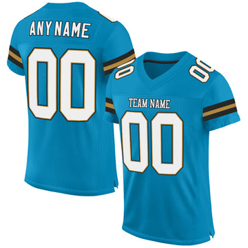 Custom Panther Blue White-Old Gold Mesh Authentic Football Jersey