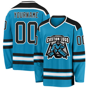 Custom Panther Blue Black-White Hockey Jersey