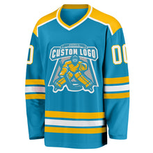 Load image into Gallery viewer, Custom Panther Blue White-Gold Hockey Jersey
