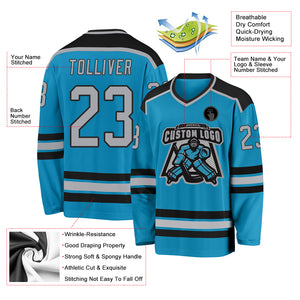 Custom Panther Blue Gray-Black Hockey Jersey