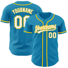 Load image into Gallery viewer, Custom Panther Blue White-Yellow Authentic Baseball Jersey
