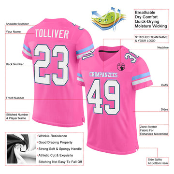 Custom Pink White-Light Blue Mesh Authentic Football Jersey