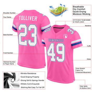 Custom Pink White-Royal Mesh Authentic Football Jersey