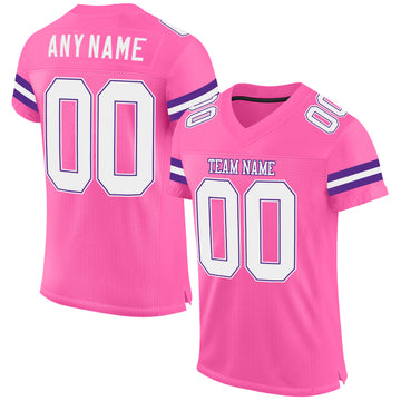 Custom Pink White-Purple Mesh Authentic Football Jersey