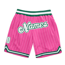 Load image into Gallery viewer, Custom Pink White Pinstripe White-Kelly Green Authentic Basketball Shorts

