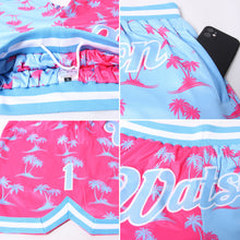 Load image into Gallery viewer, Custom Pink Light Blue-White 3D Pattern Design Palm Trees Authentic Basketball Shorts
