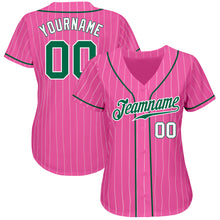 Load image into Gallery viewer, Custom Pink White Pinstripe Kelly Green-White Authentic Baseball Jersey
