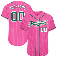 Load image into Gallery viewer, Custom Pink White Pinstripe Kelly Green-White Authentic Baseball Jersey
