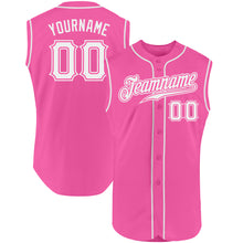 Load image into Gallery viewer, Custom Pink White Authentic Sleeveless Baseball Jersey
