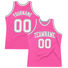 Load image into Gallery viewer, Custom Pink White-Gray Authentic Throwback Basketball Jersey
