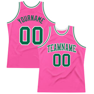 Custom Pink Kelly Green-White Authentic Throwback Basketball Jersey
