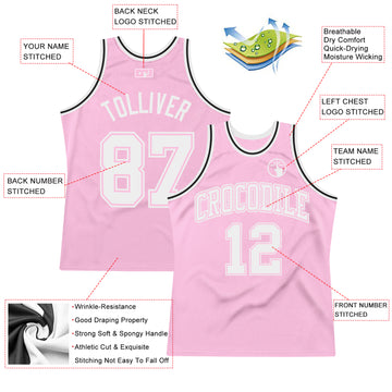 Custom Light Pink White Authentic Throwback Basketball Jersey