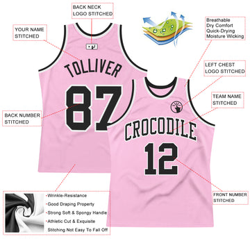 Custom Light Pink Black-White Authentic Throwback Basketball Jersey