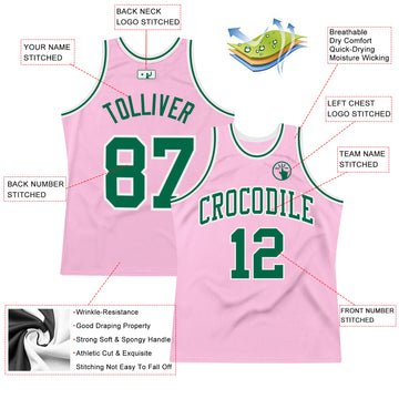 Custom Light Pink Kelly Green-White Authentic Throwback Basketball Jersey