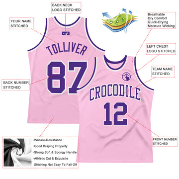 Custom Light Pink Purple-White Authentic Throwback Basketball Jersey