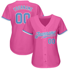 Load image into Gallery viewer, Custom Pink Light Blue-White Authentic Baseball Jersey

