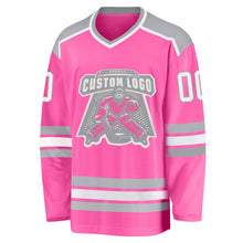 Load image into Gallery viewer, Custom Pink White-Gray Hockey Jersey
