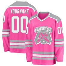 Load image into Gallery viewer, Custom Pink White-Gray Hockey Jersey
