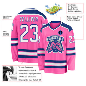 Custom Pink White-Royal Hockey Jersey