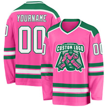 Load image into Gallery viewer, Custom Pink White-Kelly Green Hockey Jersey
