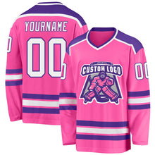 Load image into Gallery viewer, Custom Pink White-Purple Hockey Jersey
