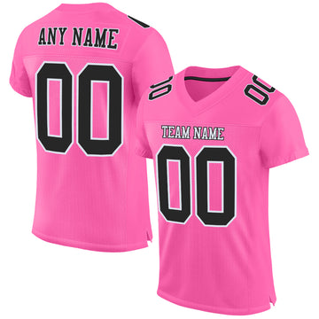 Custom Pink Black-White Mesh Authentic Football Jersey