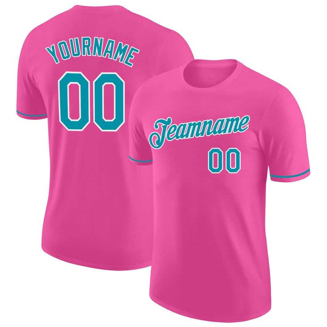 Custom Pink Teal-White Performance T-Shirt