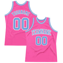 Load image into Gallery viewer, Custom Pink Light Blue-White Authentic Throwback Basketball Jersey
