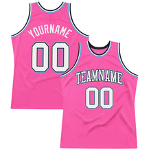 Load image into Gallery viewer, Custom Pink White Black-Light Blue Authentic Throwback Basketball Jersey
