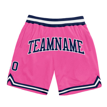 Custom Pink Navy-White Authentic Throwback Basketball Shorts