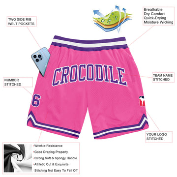 Custom Pink Purple-White Authentic Throwback Basketball Shorts