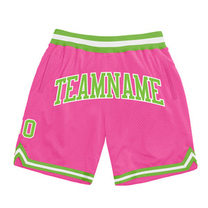 Custom Pink Neon Green-White Authentic Throwback Basketball Shorts