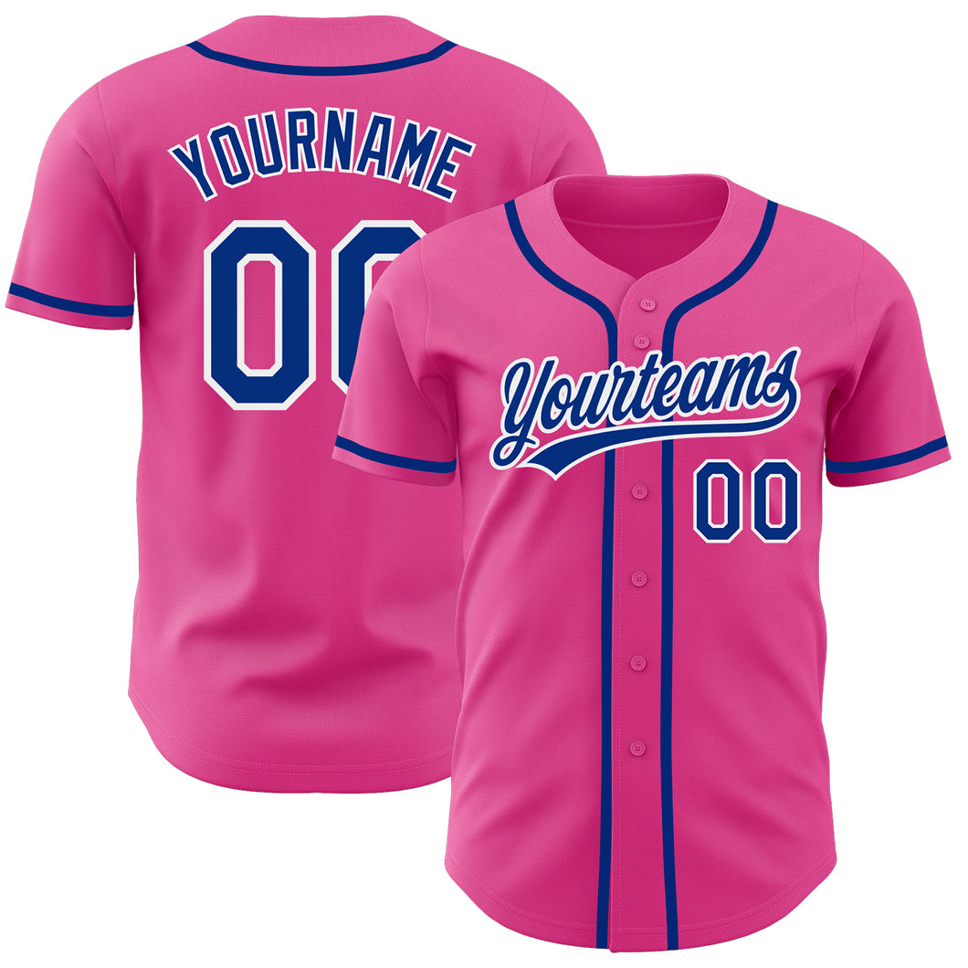 Custom Pink Royal-White Authentic Baseball Jersey
