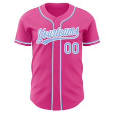 Load image into Gallery viewer, Custom Pink Light Blue-White Authentic Baseball Jersey
