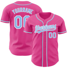 Load image into Gallery viewer, Custom Pink Light Blue-White Authentic Baseball Jersey
