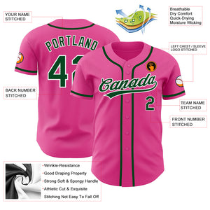 Custom Pink Green-White Authentic Baseball Jersey