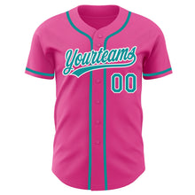 Load image into Gallery viewer, Custom Pink Teal-White Authentic Baseball Jersey
