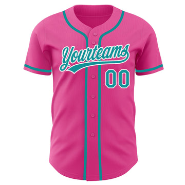 Custom Pink Teal-White Authentic Baseball Jersey