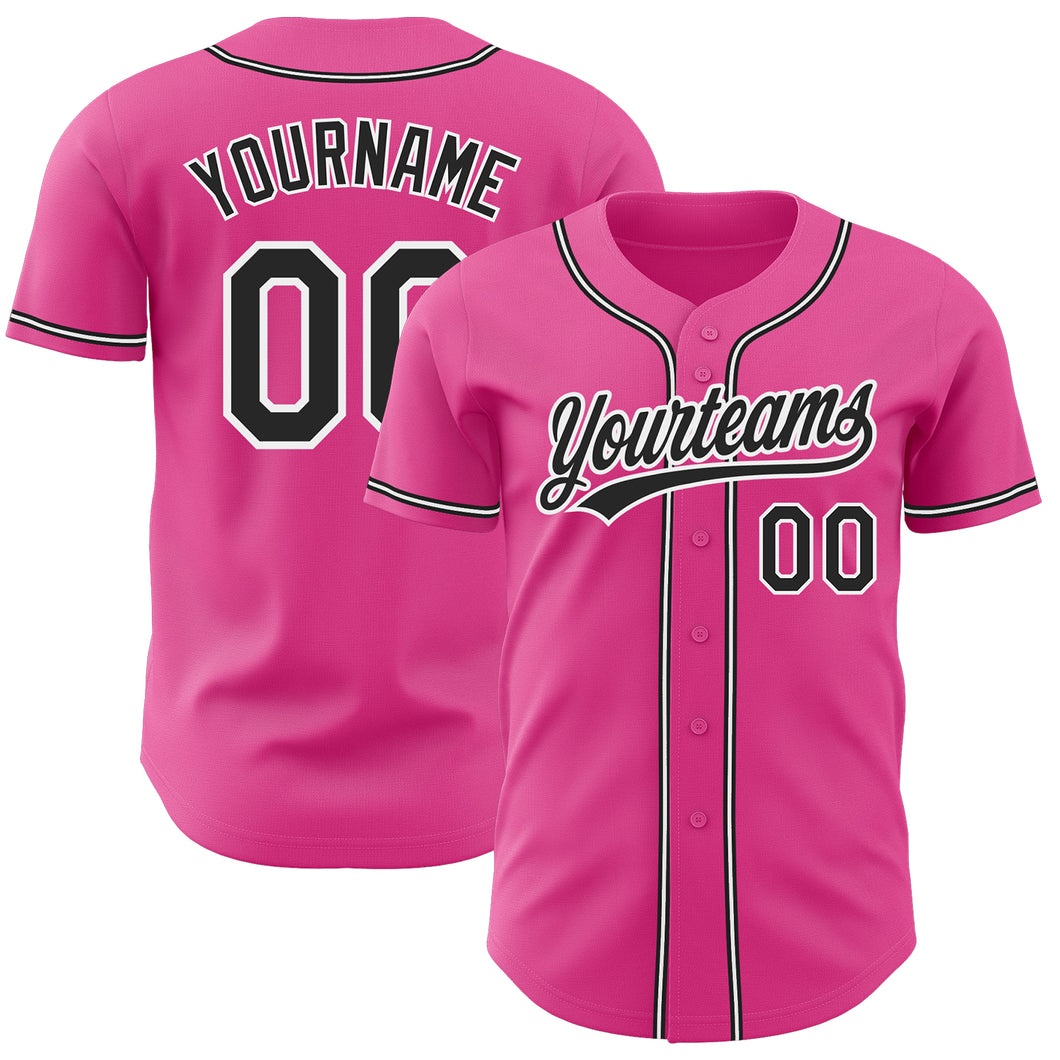 Custom Pink Black-White Authentic Baseball Jersey