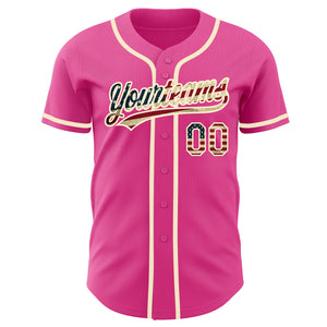 Custom Pink Vintage USA Flag-Cream Authentic Baseball Jersey