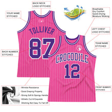 Load image into Gallery viewer, Custom Pink White Pinstripe Purple-White Authentic Basketball Jersey

