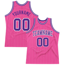 Load image into Gallery viewer, Custom Pink White Pinstripe Purple-White Authentic Basketball Jersey
