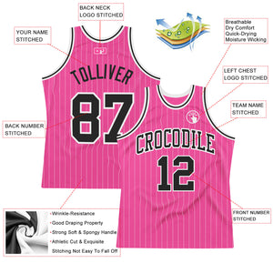 Custom Pink White Pinstripe Black-White Authentic Basketball Jersey