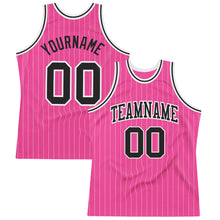 Load image into Gallery viewer, Custom Pink White Pinstripe Black-White Authentic Basketball Jersey
