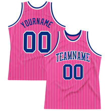 Load image into Gallery viewer, Custom Pink White Pinstripe Royal-White Authentic Basketball Jersey

