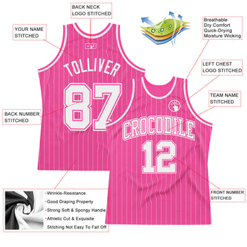 Custom Pink White Pinstripe White-Pink Authentic Basketball Jersey