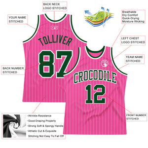 Custom Pink White Pinstripe Green-White Authentic Basketball Jersey